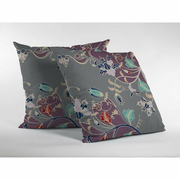 Palacedesigns 16 in. Garden Indoor & Outdoor Zippered Throw Pillow Purple & Gray PA3098415